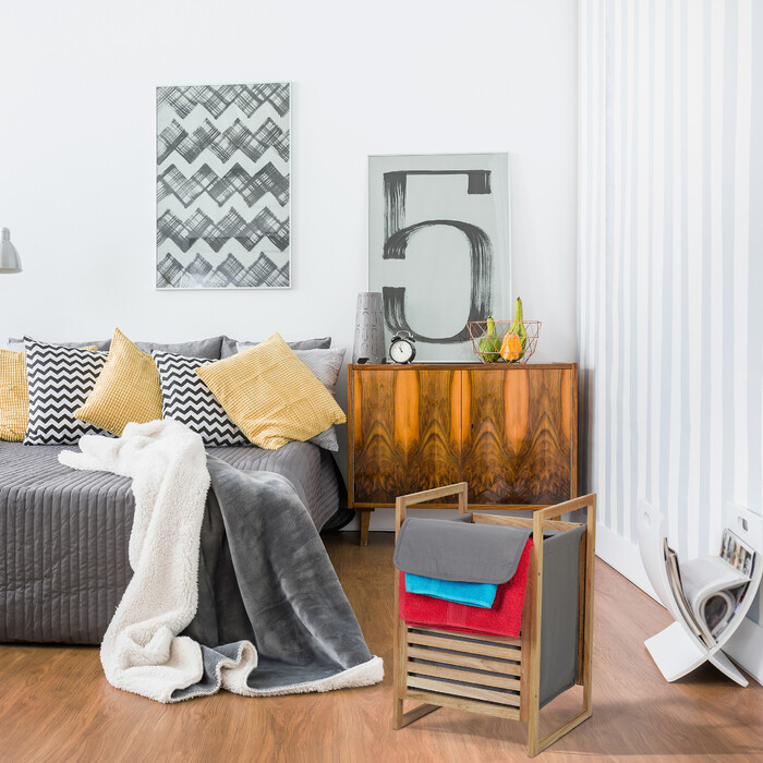 Relaxdays Walnuss Wäschekorb mit Deckel