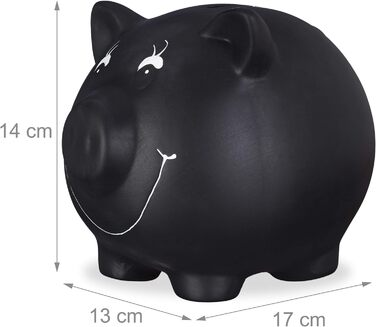 Relaxdays Sparschwein, Keramik, Kreide, Hochzeit, Geburtstag, Taufe, Spardose, 14x17x13cm, schwarz