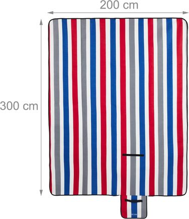 Relaxdays XXL Picknickdecke, 200x300 cm, weich, wasserdichte Unterseite, Tragegriff, gestreifte Fleece Stranddecke, bunt