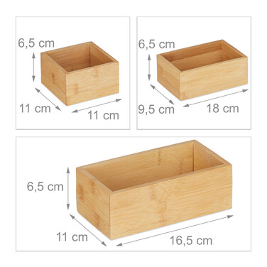 Relaxdays 5er Set Ordnungsboxen Bambus