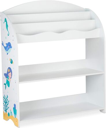 Relaxdays Kinderregal, 4 Boxen, Meerjungfrau Motiv, Spielzeug Aufbewahrung, Kinderzimmer HxBxT 98 x 82,5 x 30 cm, bunt
