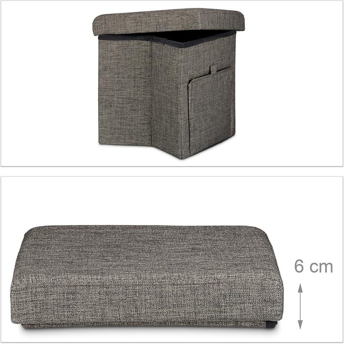 Relaxdays Faltbarer Sitzhocker, Leinen, Aufbewahrungsbox, 38x38x38 cm, Braun