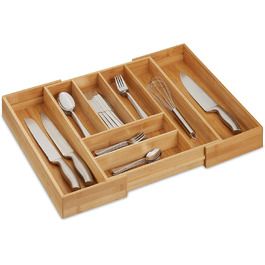 Relaxdays Bambus Besteckkasten, ausziehbar, HBT 6,5x57,5x43 cm