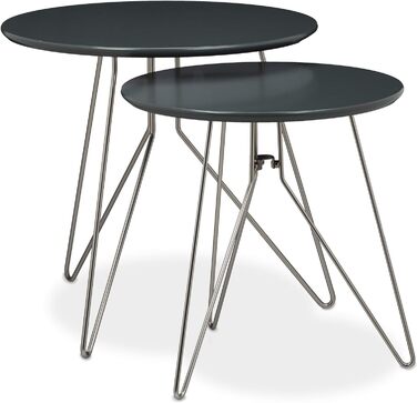Relaxdays Beistelltisch 2er-Set, runde Satztische mit Metallgestell, Ablagetische, Tischplatte 40 u. 48 cm, MDF,  Standard (Grau)