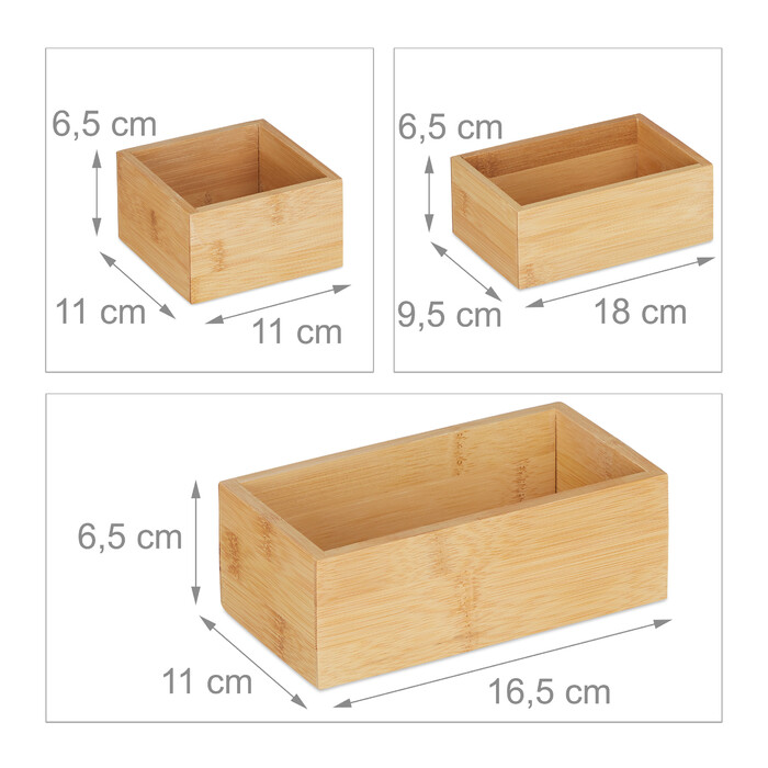 Relaxdays 5er Set Ordnungsboxen Bambus