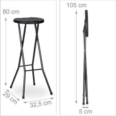 Relaxdays Barhocker klappbar BASTIAN 2er Set, wetterfest, 80 cm, Kunststoff, schwarz