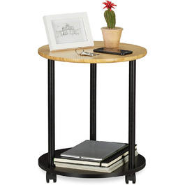 Relaxdays runder Beistelltisch, fahrbar, modernes Design, Bambus, HxD: 59x60 cm, schwarz/natur