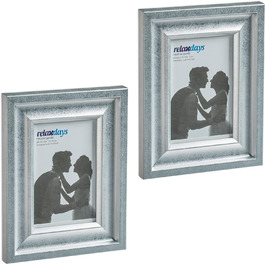 Relaxdays Bilderrahmen 2er Set, 10x15 cm, Hoch- & Querformat, silber