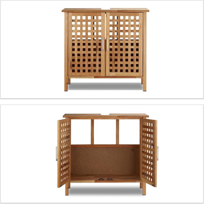 Relaxdays Waschbeckenunterschrank Walnuss 61x66x29 cm, robust, helles Holz, natur, Single