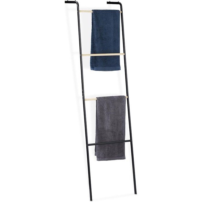 Relaxdays Handtuchleiter, Metall, 4 Sprossen, für Handtücher & Kleidung, platzsparend, 160x40x26 cm, schwarz