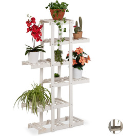 Relaxdays Blumenregal Holz, 5-stufige Blumentreppe, HxBxT: 125x81x25 cm, Shabby, Weiß
