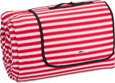 Relaxdays XXL Picknickdecke, 200x300 cm, isoliert, wasserdicht, gestreifte Fleece Stranddecke, mit Tragegriff, rot-weiß