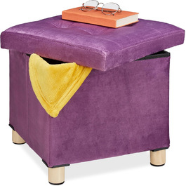 Relaxdays Samthocker mit Stauraum, Tablett im Deckel, Holzbeine, 35x38x38 cm, Mauve