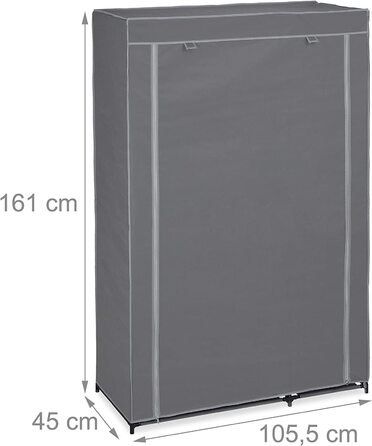 Relaxdays Stoffschrank mit Kleiderstange & 5 Ablagen, Faltschrank mit Reißverschluss, HBT: 161x105,5x45cm, anthrazit