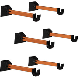 Relaxdays 6er Set Fahrrad Wandhalterung, Fahrradaufhängung, Fahrradwandhalter, Wand, HxBxT: 9,5 x 36 x 9,5 cm, orange-schwarz