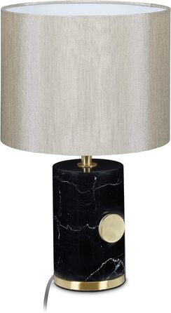 Relaxdays Tischlampe, Marmorfuß & Stoffschirm, E14-Fassung, dimmbare Nachttischlampe, H x D: 34,5 x 21 cm, schwarz/beige