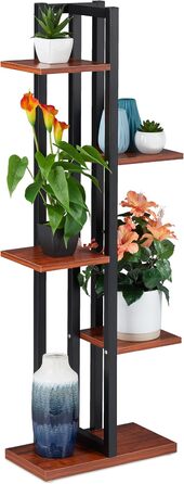 Relaxdays Pflanzenregal, Blumentreppe mit 5 Ablagen, 117x43x22 cm, Stahl/MDF, Dunkelbraun