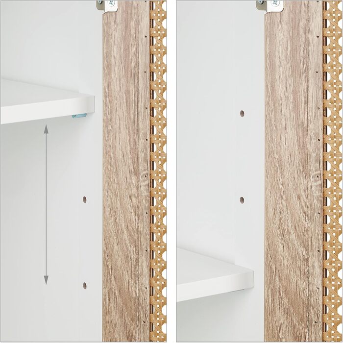 Relaxdays Badezimmerschrank, 3 Fächer, 96,5x30x30 cm, schmal, Rattan-Tür, weiß/Natur