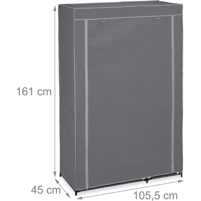 Relaxdays Stoffschrank mit Kleiderstange & 5 Ablagen, Faltschrank mit Reißverschluss, HBT: 161x105,5x45cm, anthrazit
