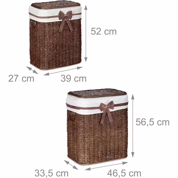 Relaxdays 2er Set Buri Wäschetruhe 67L, stapelbar, mit Wäschesack, atmungsaktiv, rotbraun, 56,5x46,5x33,5 cm