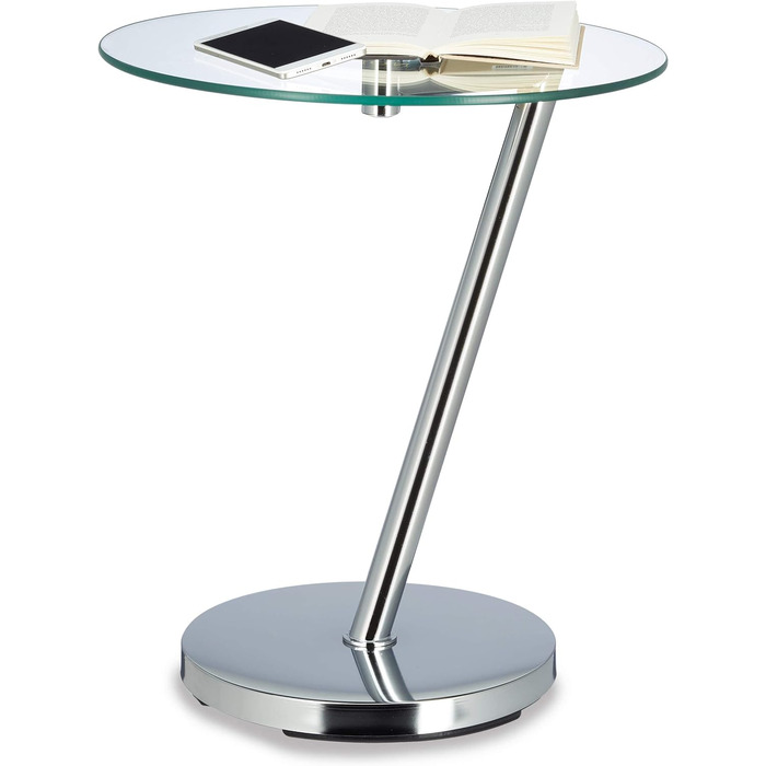 Relaxdays Glas u. Chrom, runder Beistelltisch f. Kaffee Tee, Ablage f. Garten HxBxT: 52 x 45 x 45 cm, silber Kaffeetisch Edge, Metall, 45 x 45 x 52 cm Single