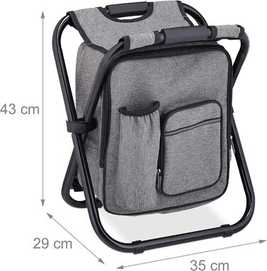 Relaxdays Campinghocker mit Tasche, klappbar, tragbar, leicht & stabil, Sitzrucksack, Polyester, HBT: 43x35x29 cm, grau