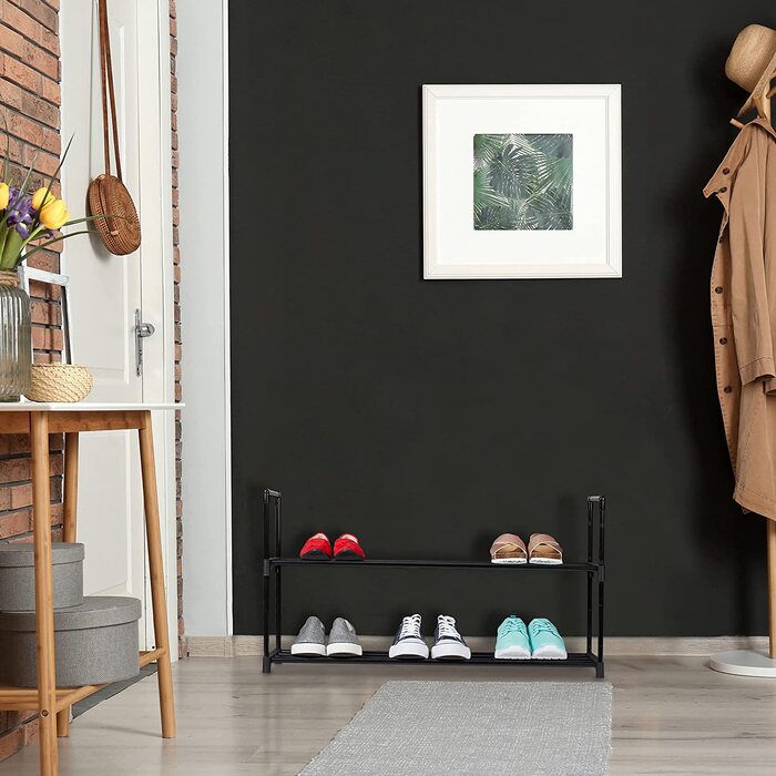 Relaxdays Schuhregal Stecksystem,  für 12 Paar Schuhe, HBT: 67 x 90,5 x 30,5 cm, Schuhständer Metall, schwarz 10036199_348 (2 Ebenen)