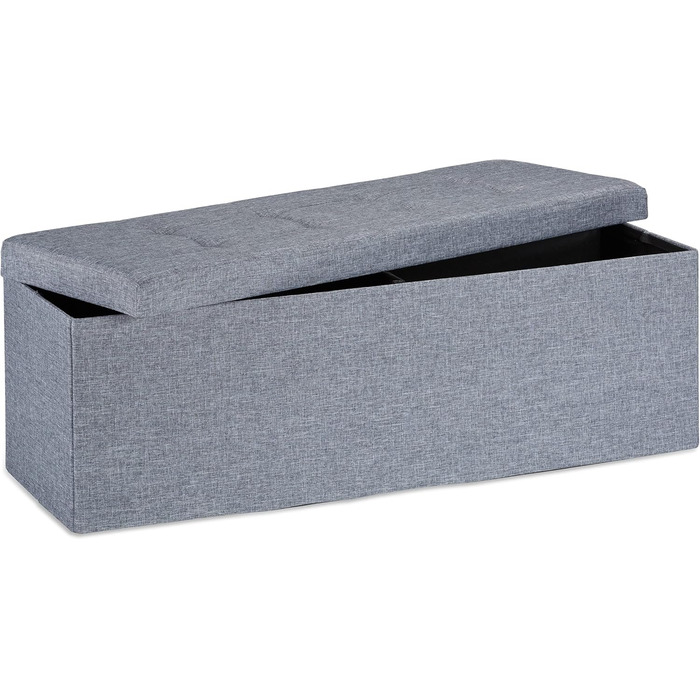 Relaxdays Faltbare Sitzbank XXL, Sitzcube mit Stauraum, Leinen, 38x114x38 cm, Dunkelgrau