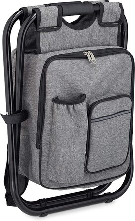 Relaxdays Campinghocker mit Tasche, klappbar, tragbar, leicht & stabil, Sitzrucksack, Polyester, HBT: 43x35x29 cm, grau
