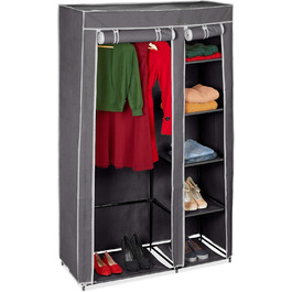 Relaxdays 1 x Stoffschrank, mit Kleiderstange & 5 Fächern, HBT: 174 x 107 x 42,5 cm, Stabiler Faltschrank mit Bezug, grau