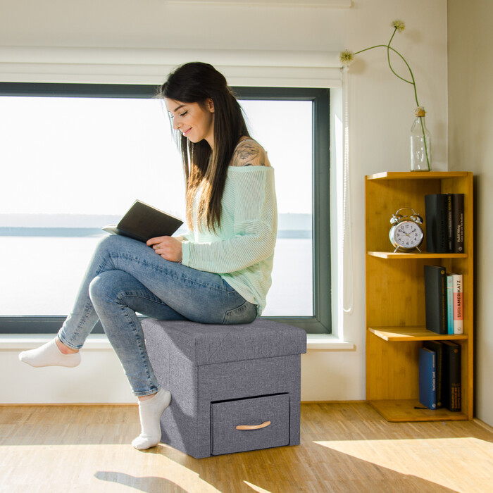 Relaxdays Grauer Sitzhocker mit Stauraum
