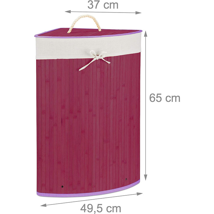 Relaxdays Eckwäschekorb, faltbar, 60 l, platzsparend, Baumwolle, HBT 65x49,5x37 cm, Violett, Bambus-Deckel