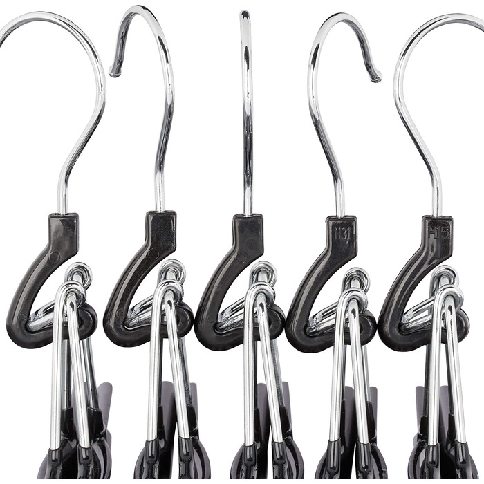 Relaxdays, schwarz Hosenbügel Metall 10er Set, 360° drehbarer Haken, fest schließend, Rockbügel, gummierte Klemmen, 26cm, PVC