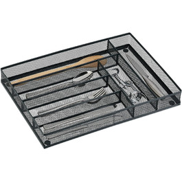 Relaxdays Besteckkasten, HBT: 5x28,5x40,5 cm, 6 Fächer, Metall, anthrazit