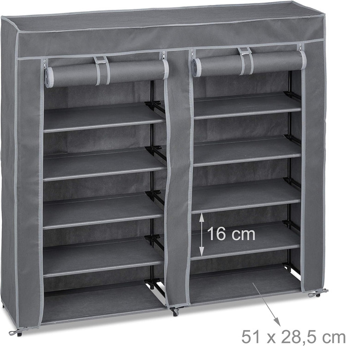 Relaxdays Schuhschrank, 12 Fächer, 36 Paar Schuhe, abnehmbarer Bezug, HBT 107x115x30 cm
