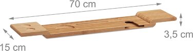 Relaxdays Badewannenablage Bambus, 70cm breit, Badetablett für Glas, Handy, Tablet, Badewannenbrett zum Einhängen, natur