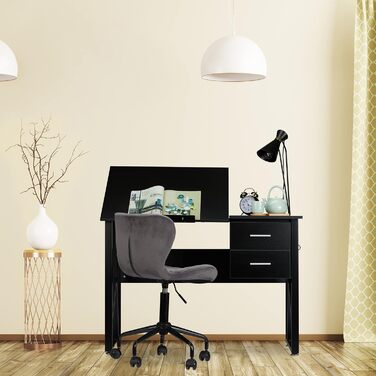 Relaxdays Schreibtisch neigbar, verstellbare Arbeitsfläche, Laptoptisch oder Zeichentisch, HBT 75x110x55cm,  (Schwarz)
