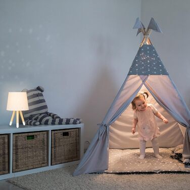 Relaxdays Kinderzimmer Tischlampe, Sterne, E14, runder Stoffschirm, 40 cm, Blau