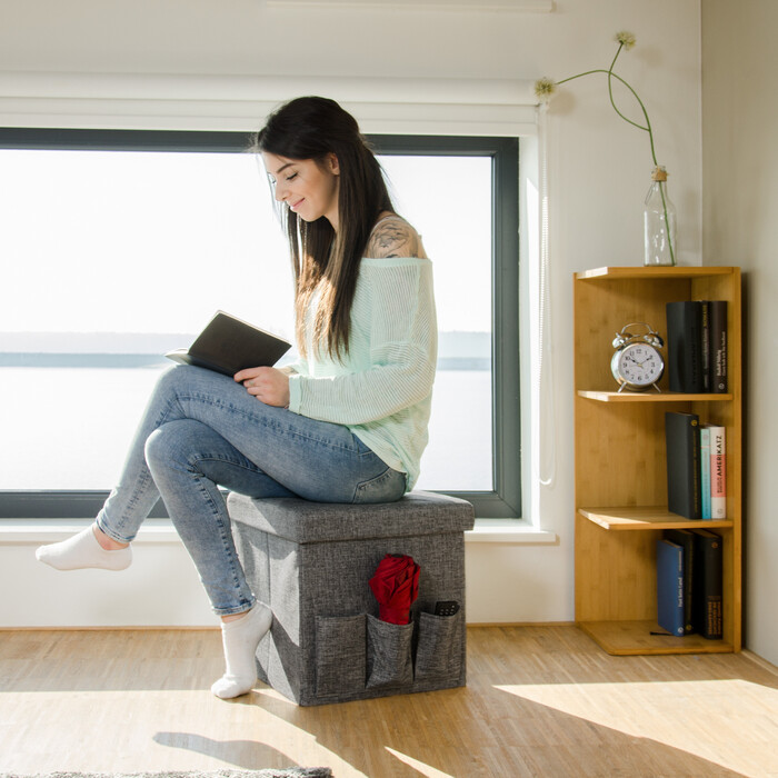 Relaxdays Faltbarer Sitzhocker mit Taschen Leinen