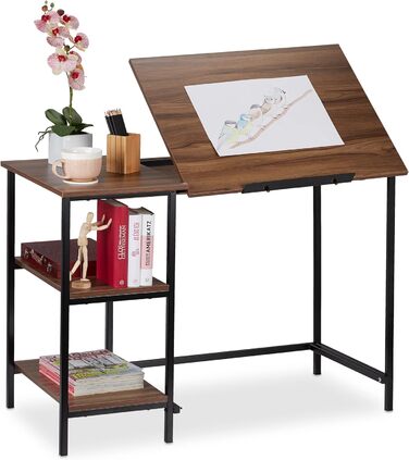 Relaxdays Schreibtisch neigbar, 3 Ablagen, mehrere Winkel, Computer- & Arbeitstisch, HxBxT: 75 x 110 x 55 cm, (Holzoptik)