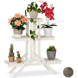 Relaxdays Blumentreppe Holz, 3 Stufen, 5 Ablagen, Shabby Chic, HBT: 83x83x28 cm, Weiß