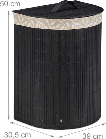 Relaxdays Wäschekorb Bambus, 30 l, faltbar, halbrund, mit Deckel, für Bad & Schlafzimmer, Schwarz