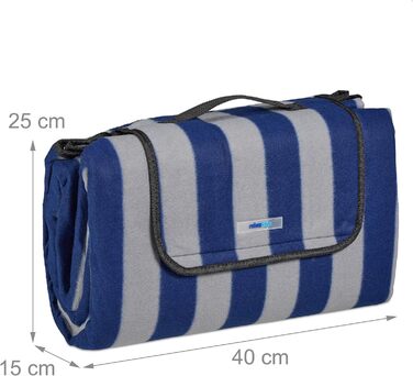 Relaxdays XXL Picknickdecke, 200x200, Fleece Stranddecke, wärmeisoliert, wasserdicht, Badedecke, Tragegriff, blau-grau