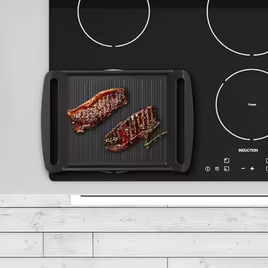 Relaxdays Grillplatte, Gas- & Elektroherd, Fleisch Gemüse Fisch grillen, Antihaft Grillpfanne, anthrazit, 3.7 x 26 x 39 cm