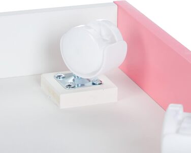Relaxdays Kinderregal, Schwan, 5 Fächer, 2 Rollboxen, HBT: 128x75x34 cm, Hausform, Spielzeug Aufbewahrung, weiß/rosa