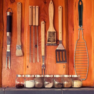 Relaxdays Fischbräter 2er Set, Edelstahl, Gummigriff, 58,5 cm lang, Fischhalter zum Grillen, Grillkorb Fisch, Silber