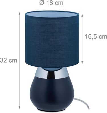 Relaxdays Nachttischlampe Touch, E14-Fassung, indirektes Licht, ovale Tischlampe mit Schirm, HxD: 32 x 18 cm, dunkelblau
