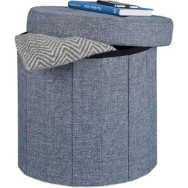 Relaxdays Sitzhocker mit Stauraum, rund, faltbar, 38x38x38 cm, Dunkelgrau