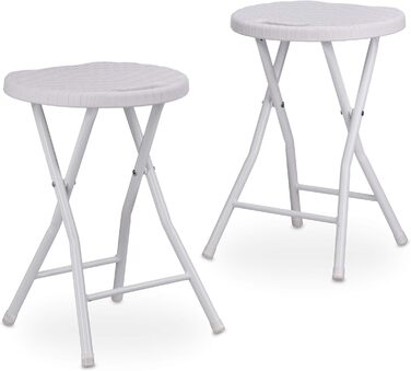 Relaxdays Klapphocker BASTIAN rund, 2 Stk. Faltbar, Kunststoff, Rattanoptik, Wetterfest HxBxT: 45 x 32,5 x 29 cm, (Weiß)