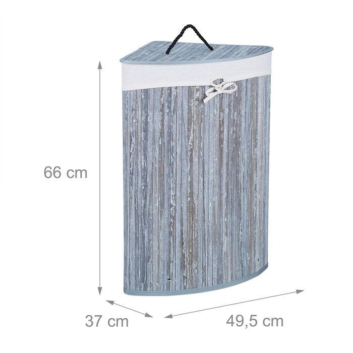 Relaxdays Eckwäschekorb Bambus, faltbar, 60L, 2 Wäschesäcke, HBT 66x49,5x37 cm, grau, 1 Stück